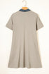 Ribbed Knit Denim Patchwork Polo Collar T Shirt Dress