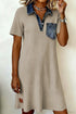 Ribbed Knit Denim Patchwork Polo Collar T Shirt Dress