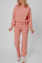 Ribbed Knit Drop Shoulder Wide Leg Lounge Pant Set