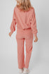 Ribbed Knit Drop Shoulder Wide Leg Lounge Pant Set