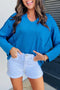 Ribbed Knit Exposed Seam V Neck Relaxed Fit Top