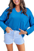 Ribbed Knit Exposed Seam V Neck Relaxed Fit Top