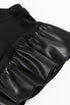 Ribbed Knit Faux Leather Ruffle Sleeve Patchwork Blouse