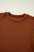 Ribbed Knit Faux Leather Ruffle Sleeve Patchwork Blouse