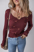 Ribbed Knit Floral Print Notched Neck Long Sleeve Top