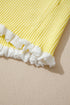 Ribbed Knit Frilled Trim Cardigan Short Sleeve Sweater