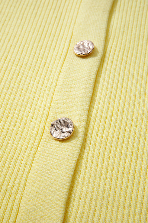 Ribbed Knit Frilled Trim Cardigan Short Sleeve Sweater