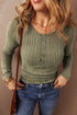 Ribbed Knit Half Button Placket Long Sleeve Slim Shirt