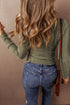 Ribbed Knit Half Button Placket Long Sleeve Slim Shirt