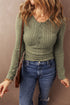 Ribbed Knit Half Button Placket Long Sleeve Slim Shirt