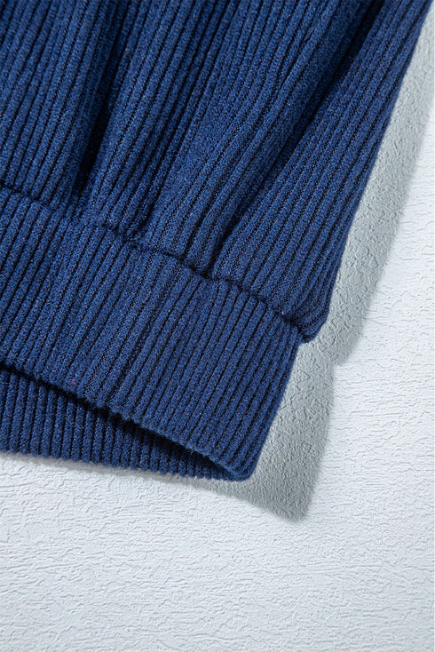 Ribbed Knit Half Zip Hooded Jogger Jumpsuit