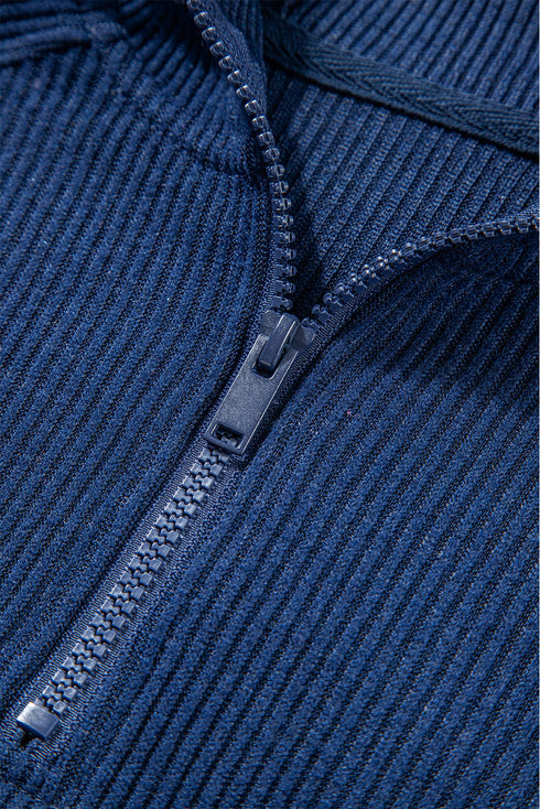 Ribbed Knit Half Zip Hooded Jogger Jumpsuit