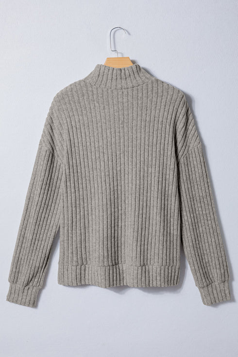 Ribbed Knit High Neck Long Sleeve Pullover Top
