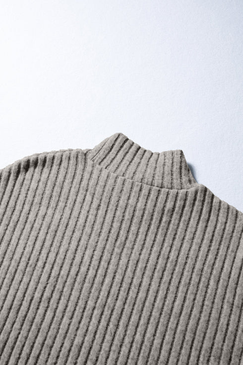 Ribbed Knit High Neck Long Sleeve Pullover Top