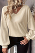 Ribbed Knit Knot Back Drop Shoulder Long Sleeve Blouse
