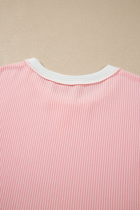 Ribbed Knit Long Sleeve Round Neck Top
