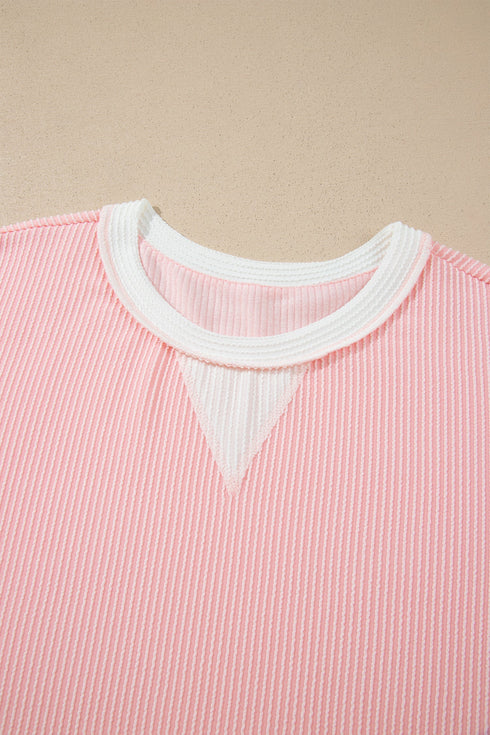 Ribbed Knit Long Sleeve Round Neck Top