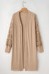 Ribbed Knit Open Front Crochet Sleeve Long Cardigan