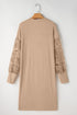 Ribbed Knit Open Front Crochet Sleeve Long Cardigan