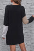 Ribbed Knit Panel Crew Neck Mini Sweater Dress