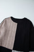Ribbed Knit Panel Crew Neck Mini Sweater Dress