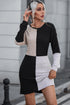 Ribbed Knit Panel Crew Neck Mini Sweater Dress