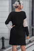 Ribbed Knit Panel Crew Neck Mini Sweater Dress