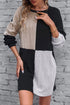 Ribbed Knit Panel Crew Neck Mini Sweater Dress