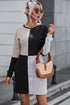 Ribbed Knit Panel Crew Neck Mini Sweater Dress