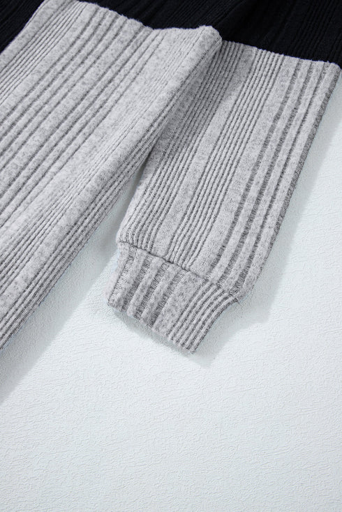 Ribbed Knit Panel Crew Neck Mini Sweater Dress