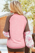 Ribbed Knit Patchwork Plaid Raglan Sleeve Blouse