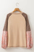 Ribbed Knit Patchwork Plaid Raglan Sleeve Blouse