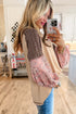 Ribbed Knit Patchwork Plaid Raglan Sleeve Blouse