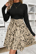 Ribbed Knit Patchwork Printed Belted A Line Mini Dress