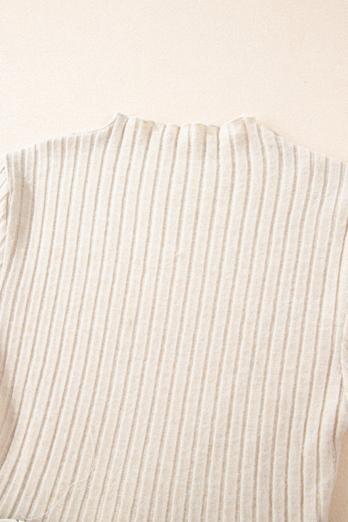 Ribbed Knit Patchwork Printed Belted A Line Mini Dress