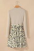 Ribbed Knit Patchwork Printed Belted A Line Mini Dress