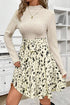 Ribbed Knit Patchwork Printed Belted A Line Mini Dress