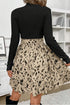 Ribbed Knit Patchwork Printed Belted A Line Mini Dress