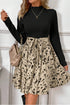 Ribbed Knit Patchwork Printed Belted A Line Mini Dress