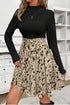 Ribbed Knit Patchwork Printed Belted A Line Mini Dress