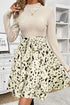 Ribbed Knit Patchwork Printed Belted A Line Mini Dress