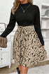 Ribbed Knit Patchwork Printed Belted A Line Mini Dress