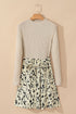 Ribbed Knit Patchwork Printed Belted A Line Mini Dress