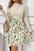 Ribbed Knit Patchwork Printed Belted A Line Mini Dress