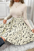 Ribbed Knit Patchwork Printed Belted A Line Mini Dress