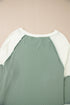 Ribbed Knit Patchwork Raglan Long Sleeve Top
