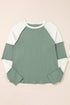Ribbed Knit Patchwork Raglan Long Sleeve Top