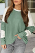 Ribbed Knit Patchwork Raglan Long Sleeve Top