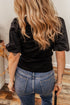 Ribbed Knit Puff Sleeve Half Button Placket Slim Top