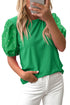 Ribbed Knit Puff Sleeve Pearl Beaded Shirt